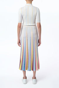 Calypso Pinstripe Knit Midi Dress in Ivory Multi Merino Wool