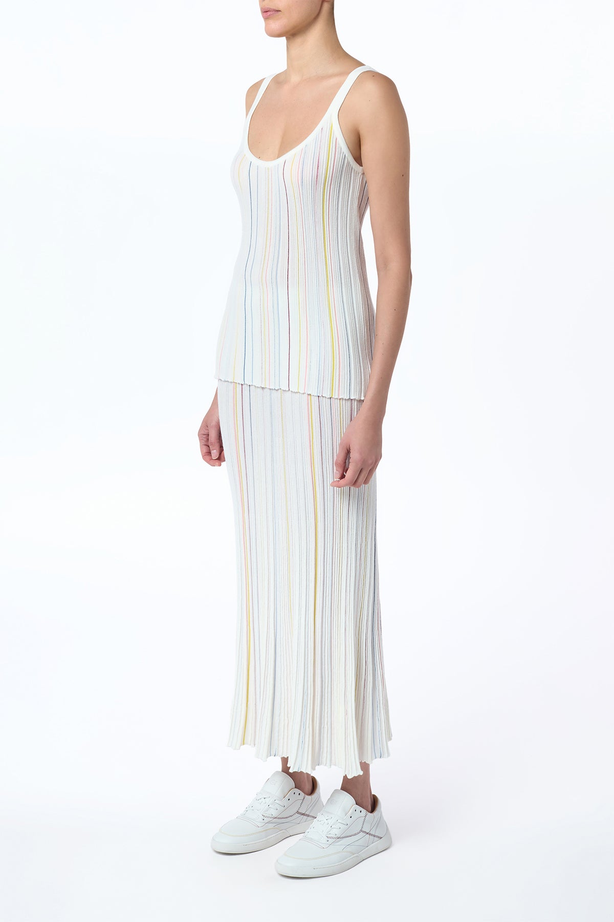 Yara Pinstripe Knit Tank Top in Ivory Multi Merino Wool