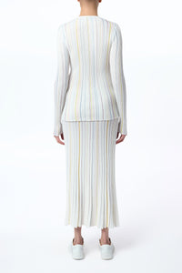 Celeano Pinstripe Knit Midi Skirt in Ivory Multi Merino Wool