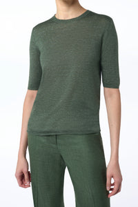 Chryse Knit T-Shirt in Olive Cashmere Silk with Hemp