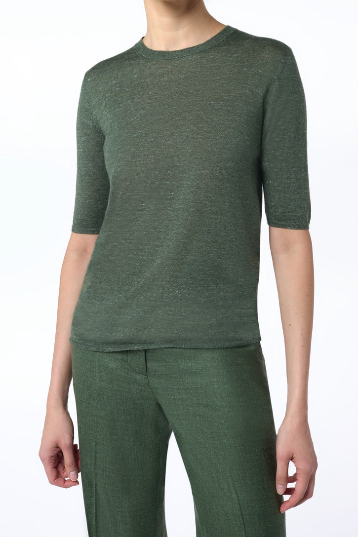 Chryse Knit T-Shirt in Olive Cashmere Silk with Hemp