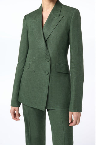 Angela Blazer in Olive Virgin Wool Silk with Linen