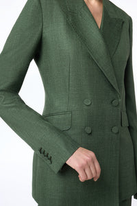 Angela Blazer in Olive Virgin Wool Silk with Linen