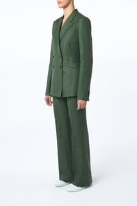 Angela Blazer in Olive Virgin Wool Silk with Linen