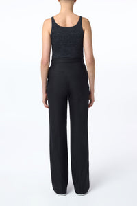 Vesta Flared Pant in Black Virgin Wool Silk with Linen