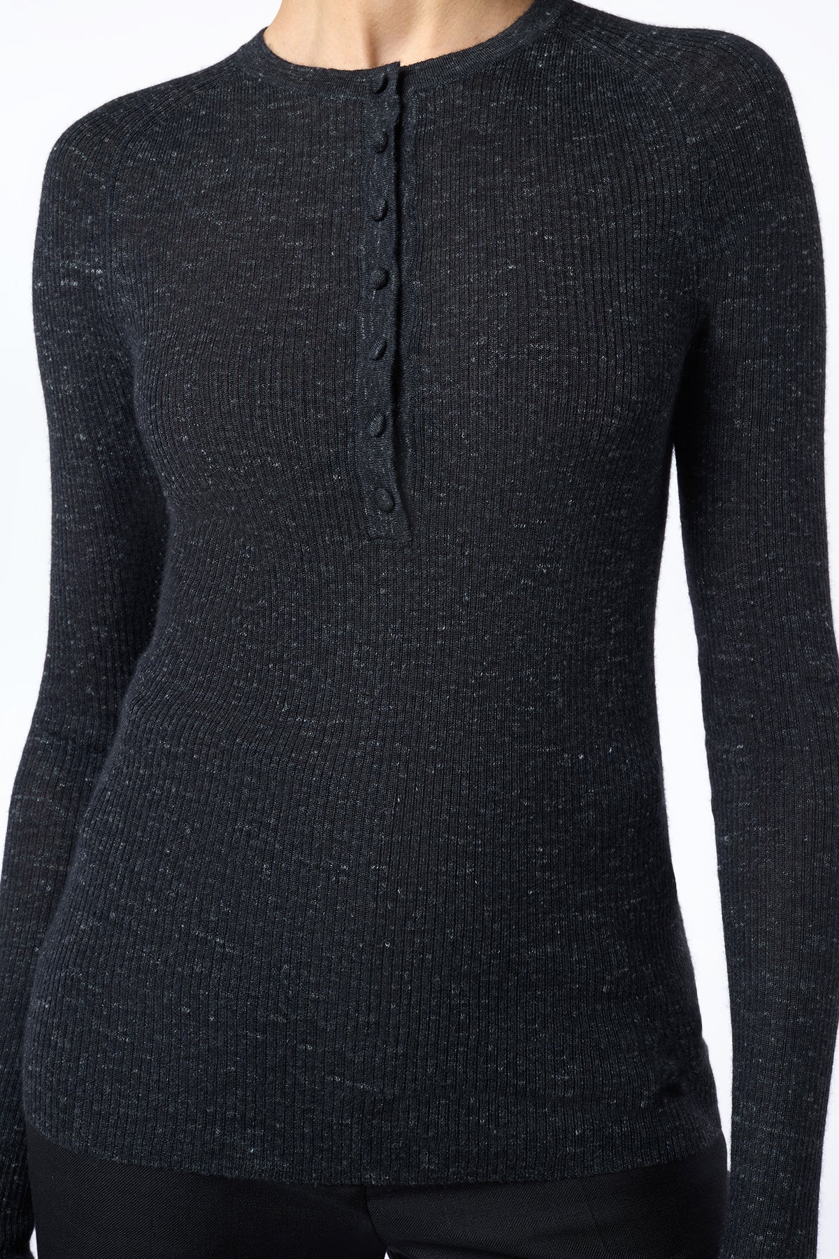 Anges Knit Henley in Black Cashmere Silk with Hemp