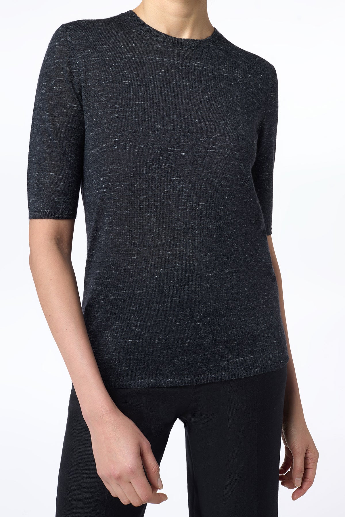 Chryse Knit T-Shirt in Black Cashmere Silk with Hemp