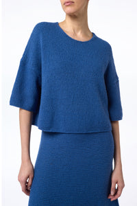 Pomona Cropped Knit T-Shirt in Dark Blue Denim Cashmere