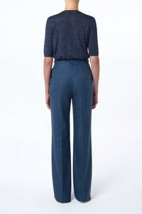 Vesta Flared Pant in Denim Virgin Wool Silk with Linen