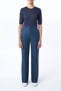 Vesta Flared Pant in Denim Virgin Wool Silk with Linen