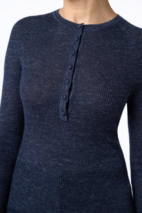 Anges Knit Henley in Navy Cashmere Silk with Hemp