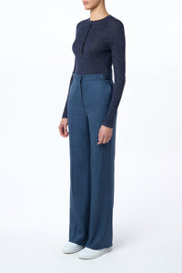 Anges Knit Henley in Navy Cashmere Silk with Hemp