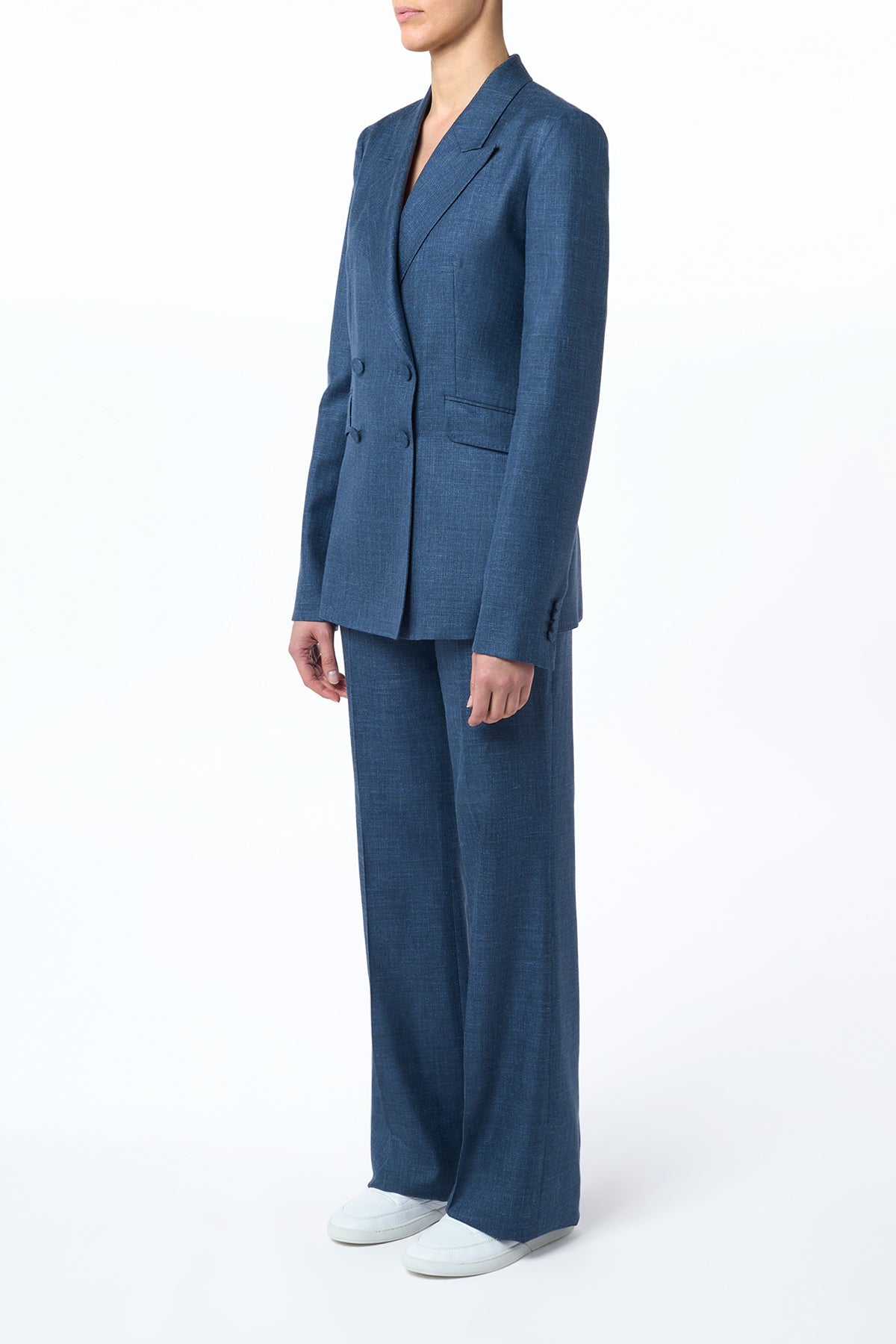 Angela Blazer in Denim Virgin Wool Silk with Linen