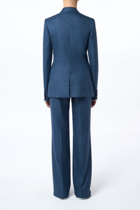 Angela Blazer in Denim Virgin Wool Silk with Linen