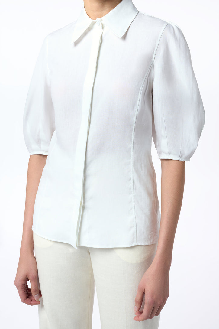 Sansi Top in White Aloe Linen