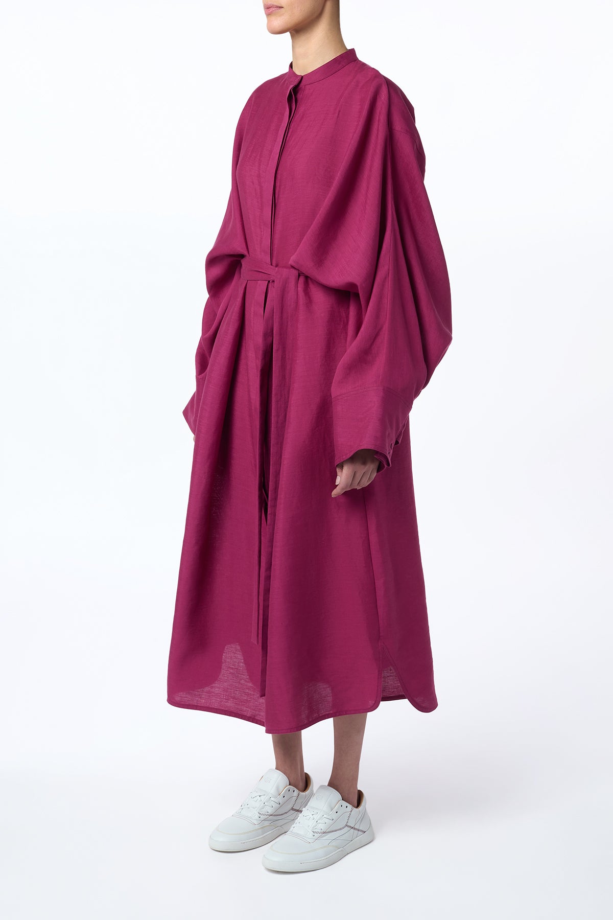 Tilda Oversized Midi Dress in Raspberry Aloe Linen