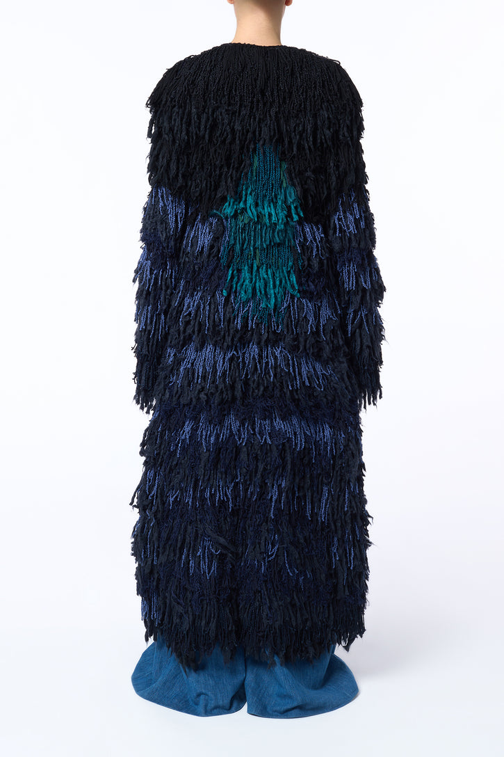 Minerva Fringe Coat in Navy Multi Silk