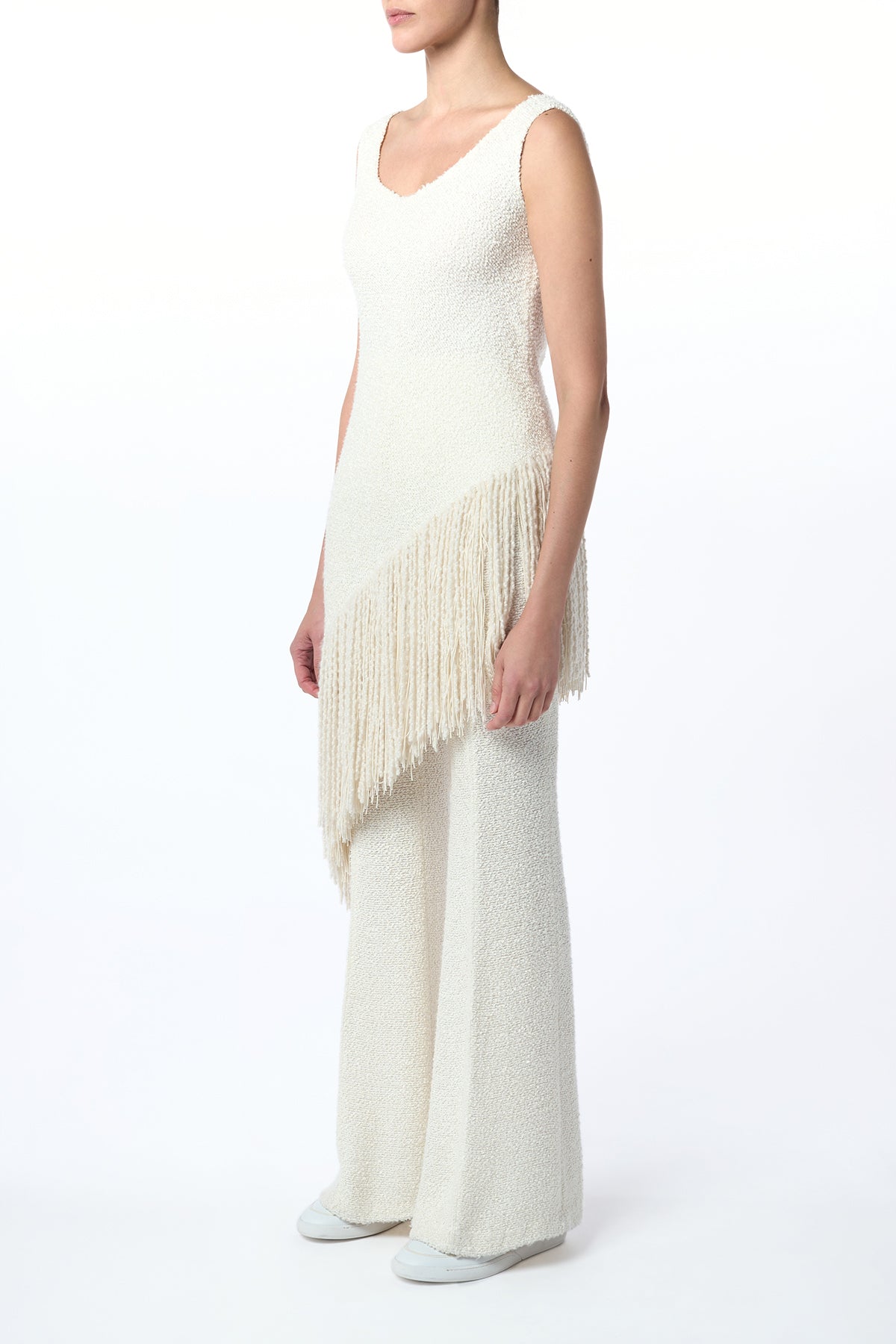 Ursin Fringe Top in Ivory Silk Boucle