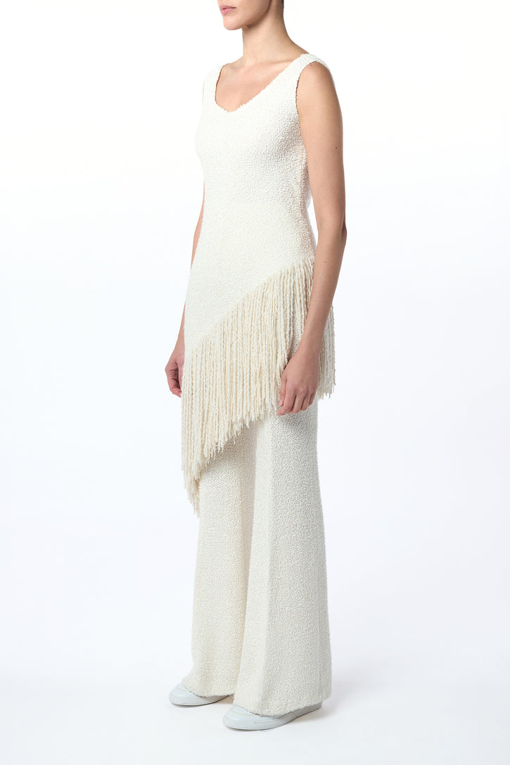 Ursin Fringe Top in Ivory Silk Boucle