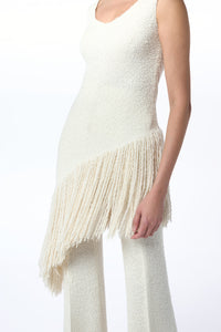 Ursin Fringe Top in Ivory Silk Boucle
