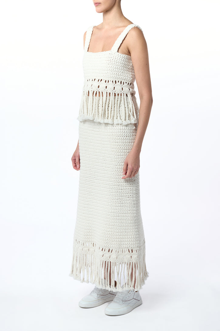 Lilea Fringe Crochet Top in Ivory Cashmere