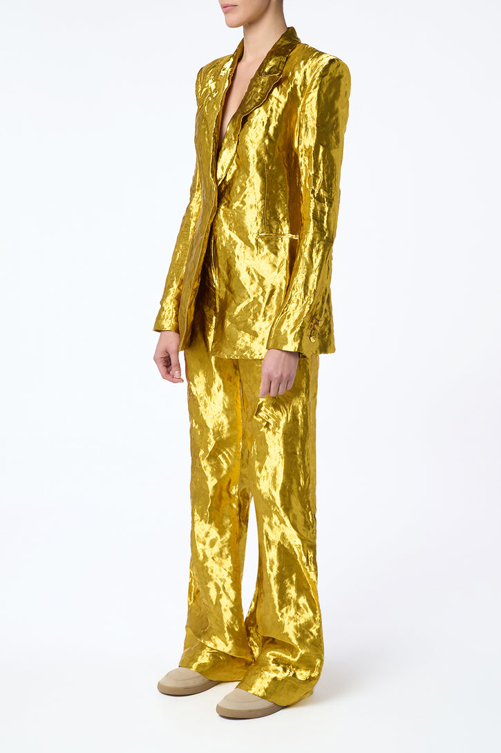 Bani Wide-Leg Pant in Gold Metallic Silk