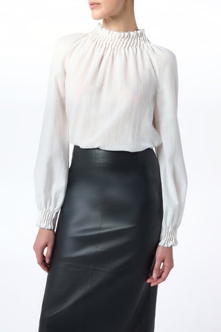 Magnolia Top in Ivory Wool Cashmere Voile