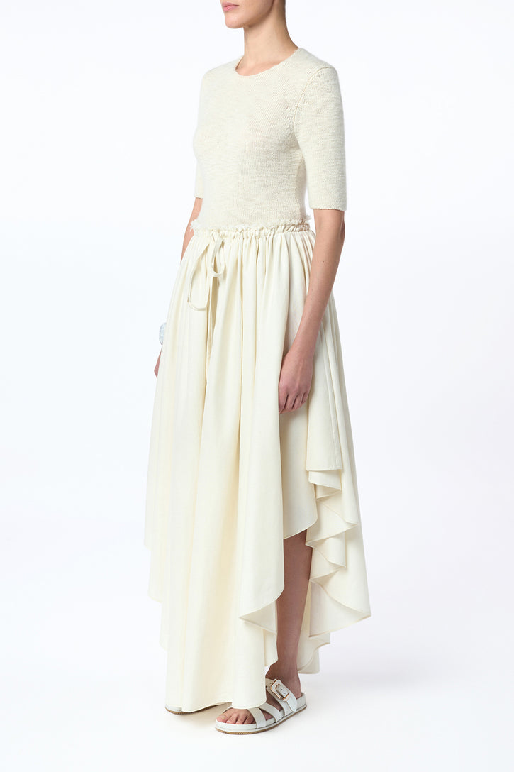 Dea Pleated Maxi Skirt in Ivory Virgin Wool Silk Linen