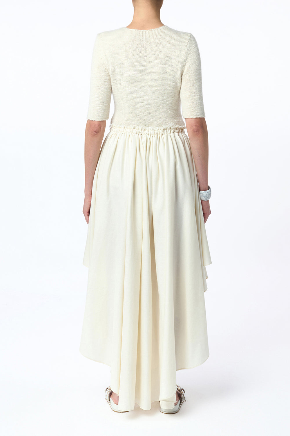 Dea Pleated Maxi Skirt in Ivory Virgin Wool Silk Linen