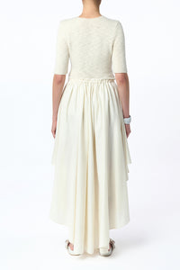 Dea Pleated Maxi Skirt in Ivory Virgin Wool Silk Linen