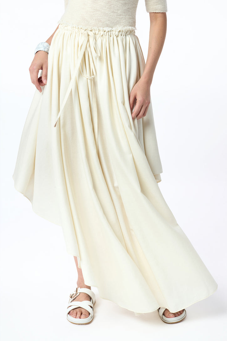 Dea Pleated Maxi Skirt in Ivory Virgin Wool Silk Linen