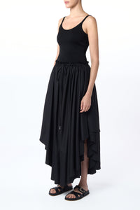 Dea Pleated Maxi Skirt in Black Virgin Wool Silk Linen