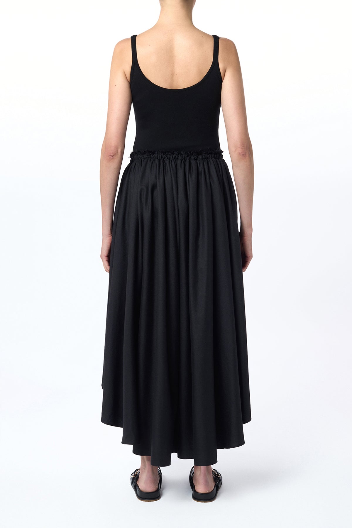 Dea Pleated Maxi Skirt in Black Virgin Wool Silk Linen