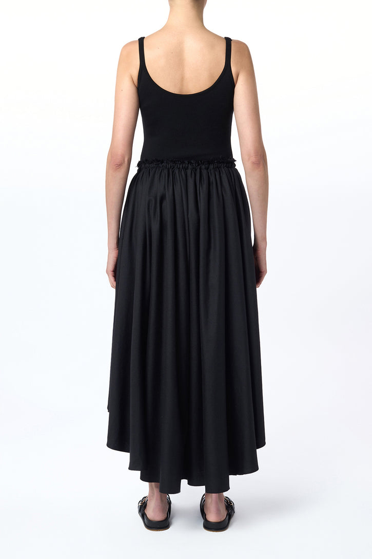 Dea Pleated Maxi Skirt in Black Virgin Wool Silk Linen