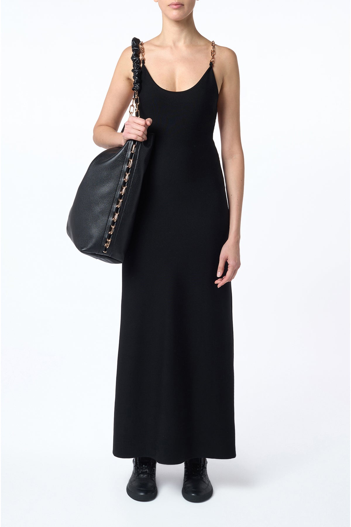 Adeona Chain Maxi Dress in Black Silk