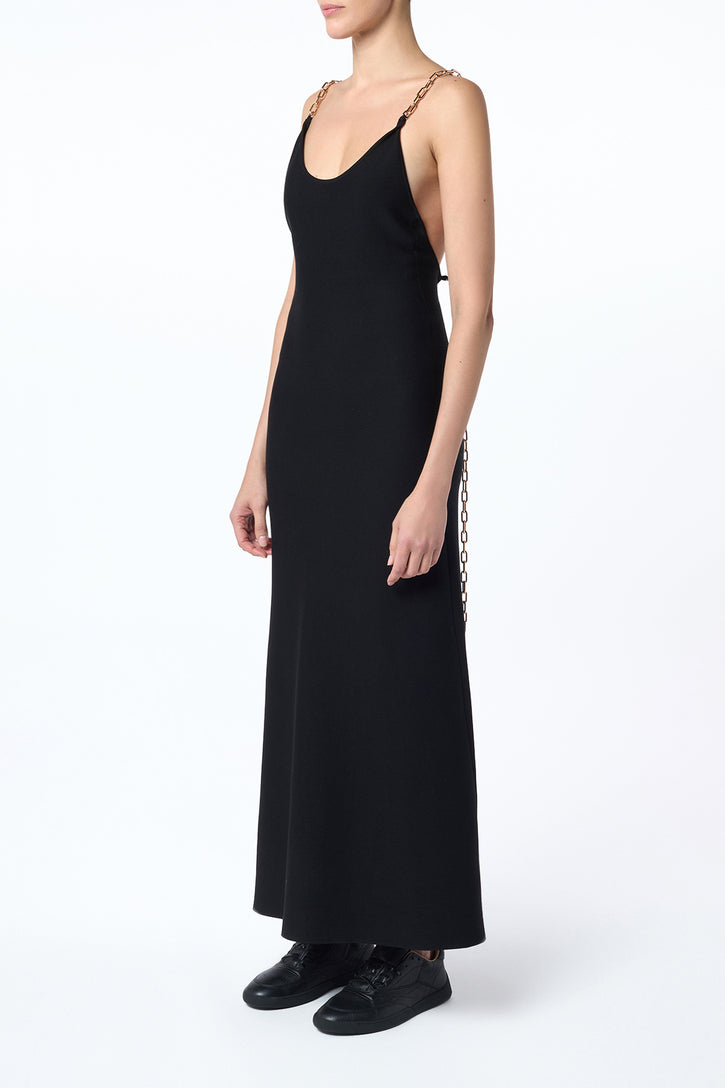 Adeona Chain Maxi Dress in Black Silk