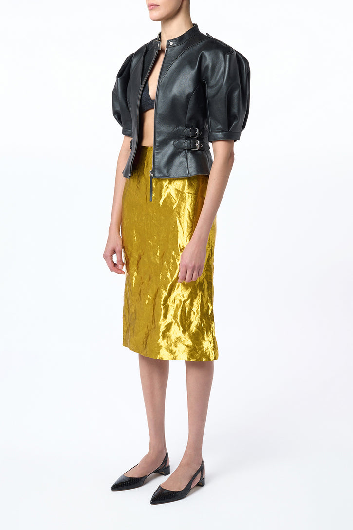 Manuela Midi Skirt in Gold Metallic Silk