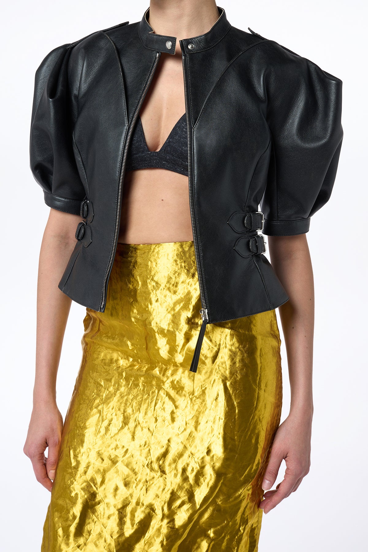 Manuela Midi Skirt in Gold Metallic Silk