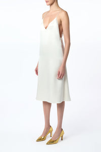 Dinah Slip Midi Dress in Ivory Silk Satin