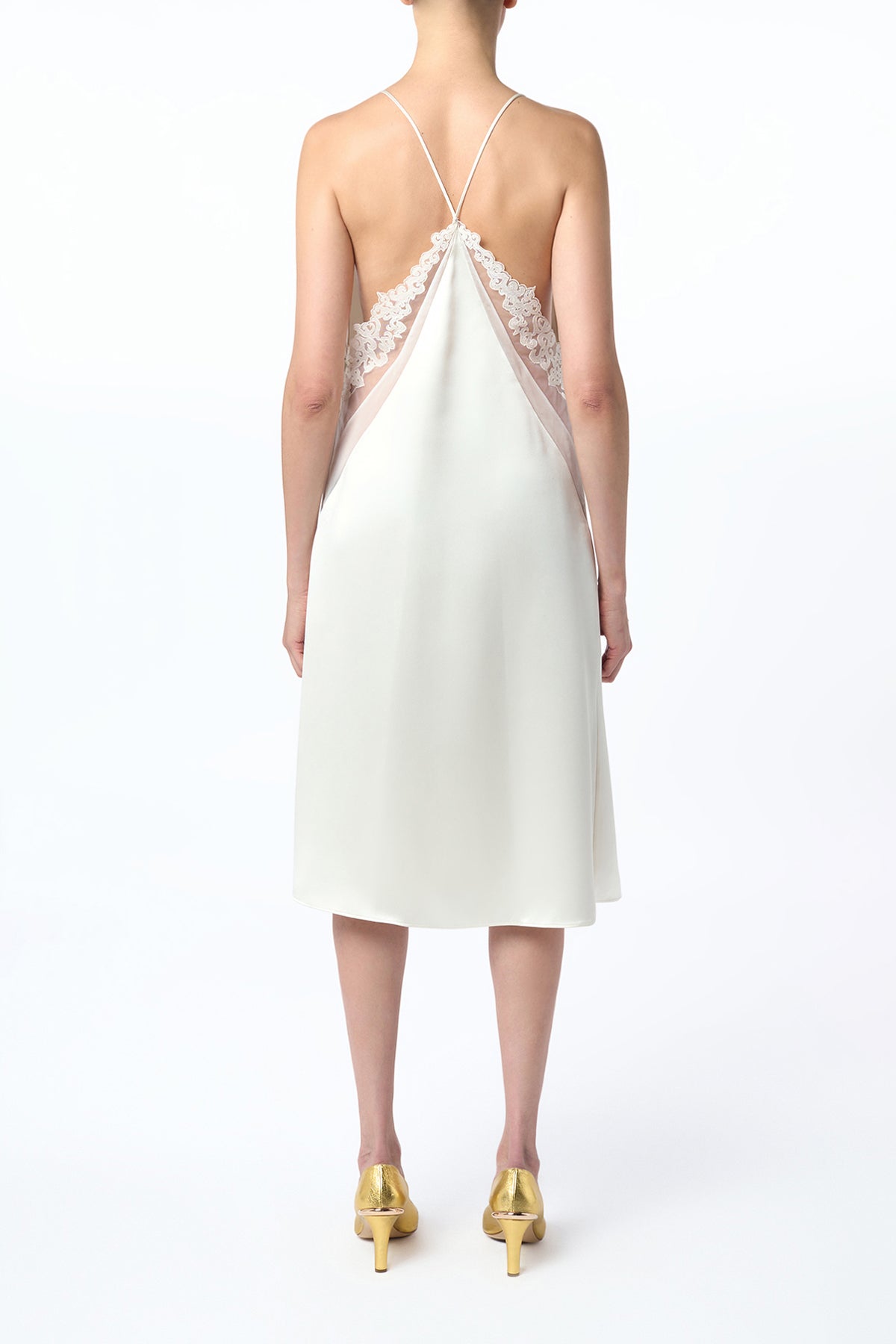 Dinah Slip Midi Dress in Ivory Silk Satin