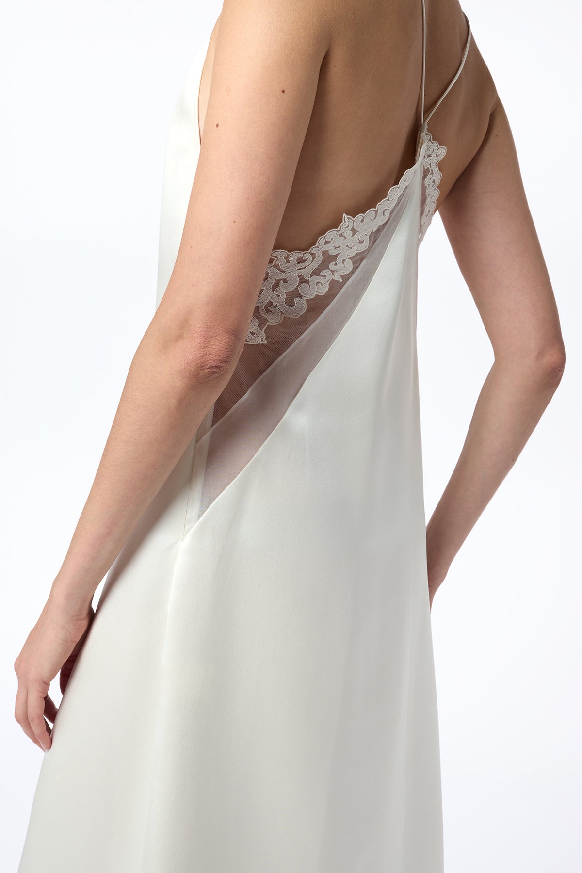 Dinah Slip Midi Dress in Ivory Silk Satin