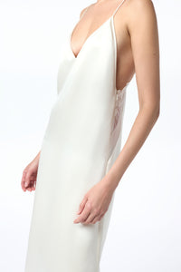 Dinah Slip Midi Dress in Ivory Silk Satin