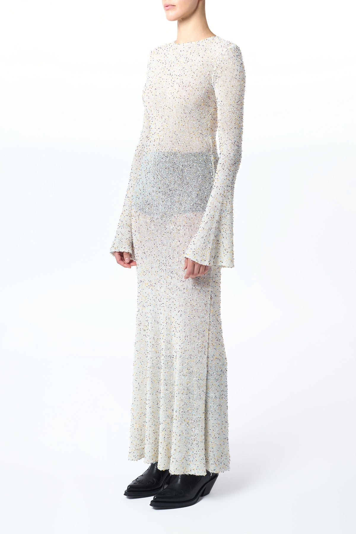 Chandra Knit Maxi Dress in Ivory Multi Beaded Cashmere