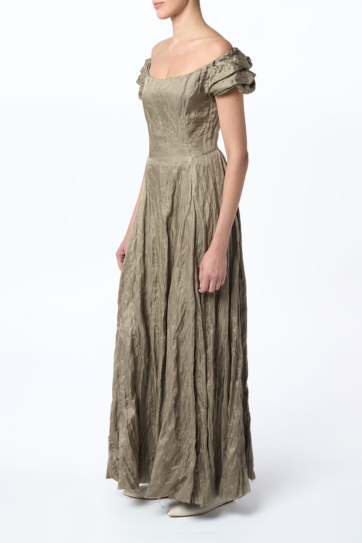 Juniper Maxi Dress in Gunmetal Metallic Silk