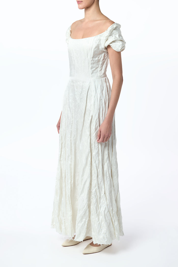 Juniper Maxi Dress in Ivory Metallic Crinkled Silk