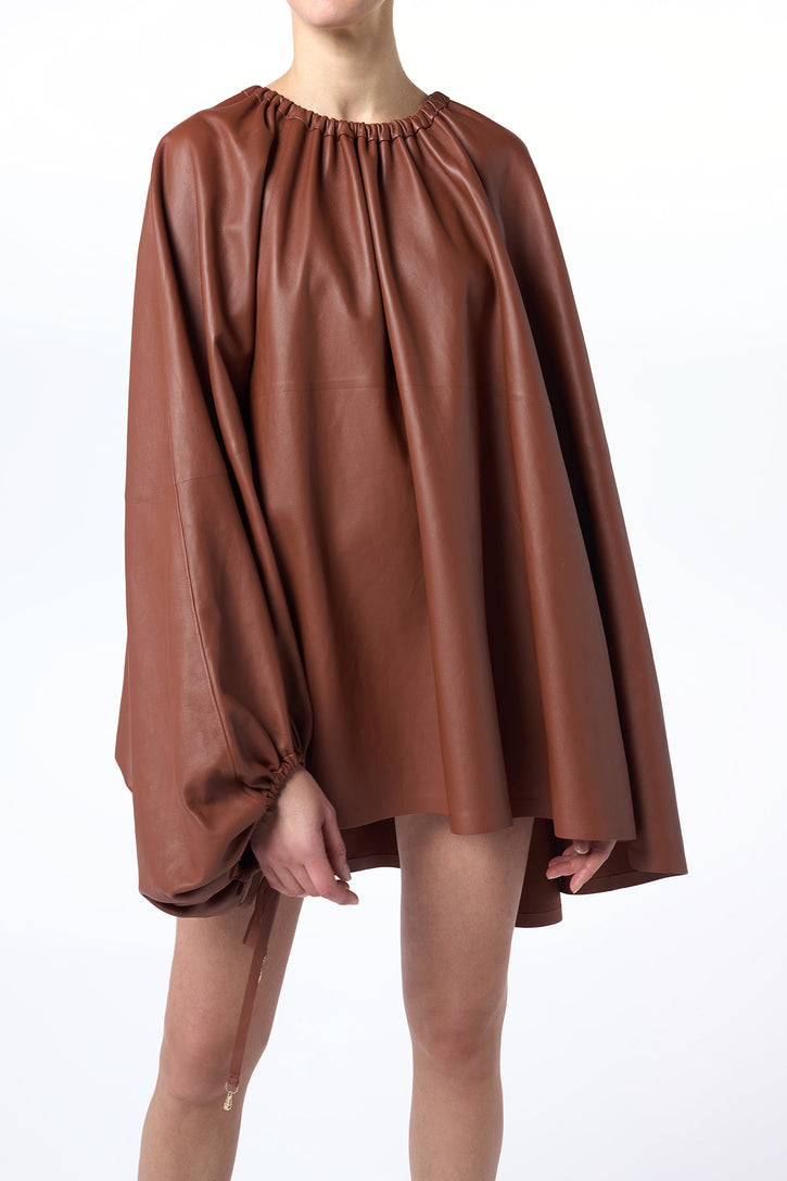 Wilmer Pleated Cape Top In Cognac Soft Leather