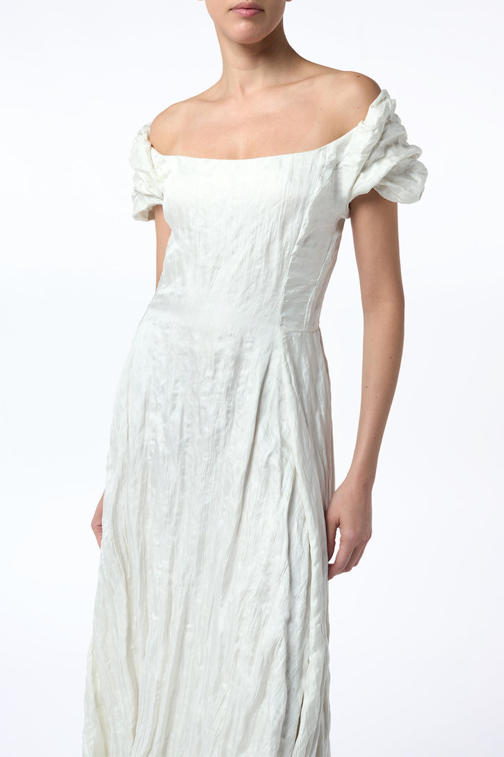 Juniper Maxi Dress in Ivory Metallic Crinkled Silk