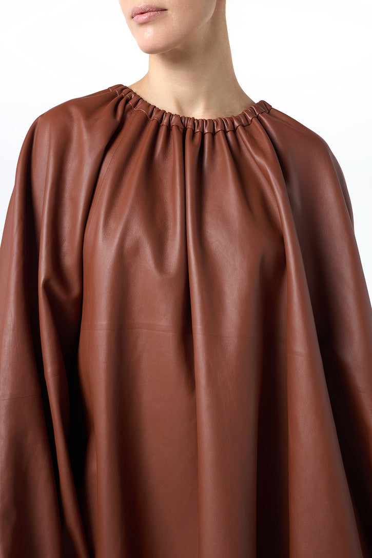 Wilmer Pleated Cape Top In Cognac Soft Leather