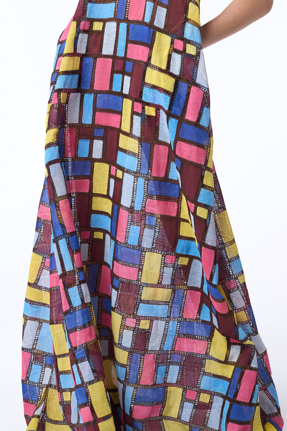 Niki Patchwork Embroidered Maxi Dress in Aurora Multi Linen