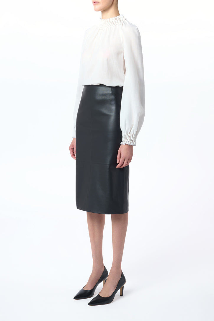 Manuela Midi Skirt in Black Soft Leather